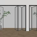 Modern Transparent Glass Folding Doors with Black Frames in Interior Wooden Floor Space