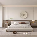 Modern Bedroom Interior Design With Platform Bed Circular Wall Art And Pendant Lights 3d model