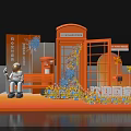 Vibrant Orange Home Decorative Scene With Mailbox Bench Flowers Pinwheels And Cartoon Figure