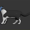 Gray Black And White 3D Cat Model Wearing Blue Mask With Yellow Eyes