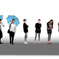 Group Of People In Different Outfits With Umbrellas And Bags