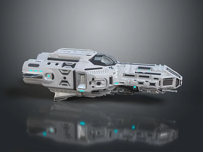 Detailed Silver Sci Fi Spaceship Model With Blue Lights For Space Exploration 3d model