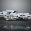 Detailed Silver Sci Fi Spaceship Model With Blue Lights For Space Exploration