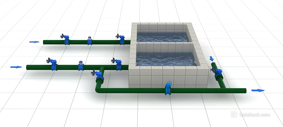 Industrial Equipment Processing Tank With Green Piping And Blue Control Valves 3d model 