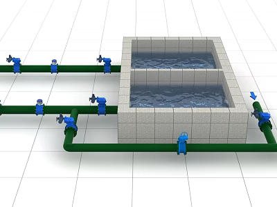 Industrial Equipment Processing Tank With Green Piping And Blue Control Valves 3d model
