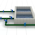 Industrial Equipment Processing Tank With Green Piping And Blue Control Valves