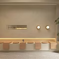 Modern Minimalist Bar Counter Space With Stylish Bar Stools Soft Lighting And Green Plant