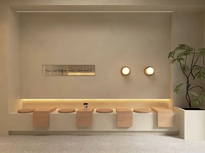 Modern Minimalist Bar Counter Space With Stylish Bar Stools Soft Lighting And Green Plant 3d model
