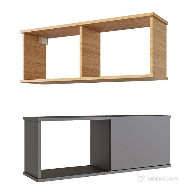 Modern Home Interior Wooden Console Cabinet and Grey Side Cabinet with Open Shelf Design 3d model 