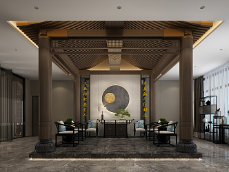 New Chinese Style Reception Hall Lobby Styling Pillars 3d model