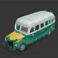 Vintage Green Yellow White Bus Featuring Classic Design And Retro Details