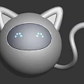 White Cat Shaped Robot Character With Blue Face Glowing Dots And Tail