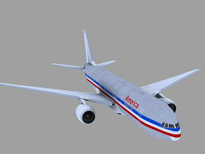 American Passenger Plane With Gray Body Red Blue Stripes And White Wings 3d model