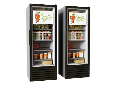 Commercial Double Glass Door Refrigerated Display Cases With Healthy Snacks And Beverages 3d model
