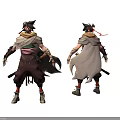 Creature Themed Character With Front Back Views Hairstyle Headscarf Baggy Pants Arm Wraps And Sneakers