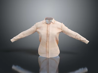 Light Orange Collared Long Sleeved Shirt with Button Front on Reflective Black Background 3d model