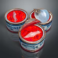 Three Open Sardine Cans With Red Sauce And Fish Inside 3d model
