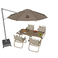 Outdoor Dining Table Set With Four Chairs Beige Parasol And Fresh Fruits