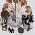 Perfume Cosmetics Collection With Skincare Bottles Dried Flowers And Decorative Vase