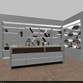 Modern Illuminated Display Shelves with White Frame Multiple Layers Wooden Counter Green Plants and Decorations