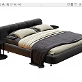 Modern Double Bed With Dark Upholstered Frame Side Table And Cozy Bedding 3d model