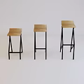 Three Modern Bar Stools With Wooden Seats And Black Metal Legs On White Background