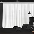 Modern Living Space Interior Design With Single Seater Sofa Ottoman Floor Lamp And Curtains