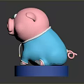 Cute Stuffed Pink Pig Doll Wearing Blue Hoodie Sitting On Blue Base