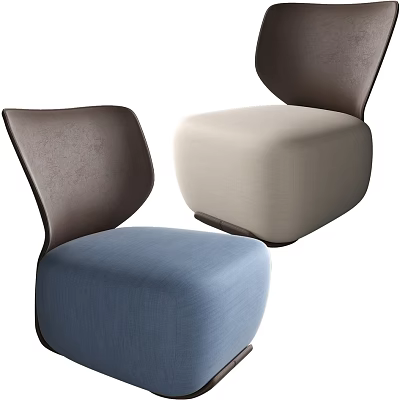 Modern Single Sofa With Blue Beige Upholstery And Brown Curved Backrest 3d model