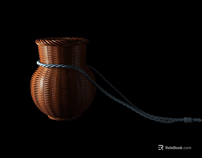 Brown Woven Storage Basket With Decorative Rope Accent For Home Organization 3d model 
