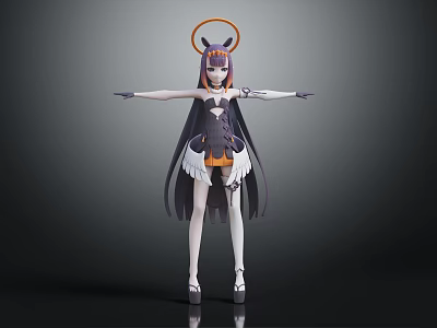 3D Anime Character With Fantasy Creature Features Purple Hair Halo And Feather Details 3d model