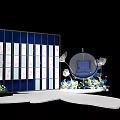 Elegant Event Stage With Blue Screen Hanging Chair White Platform And Flowers