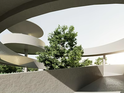 Modern Road Facilities With Spiral Structures Green Trees And Concrete Architectural Design 3d model