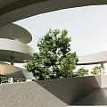 Modern Road Facilities With Spiral Structures Green Trees And Concrete Architectural Design 3d model