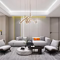 Modern Living and Dining Area Interior With Chandelier Sofas Coffee Tables And TV