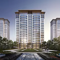 Modern High Rise Residential Complex With Landscaped Area 3d model
