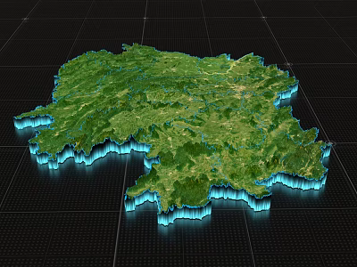 3D Terrain Model With Green Landscape Blue Border And Black Grid Background 3d model