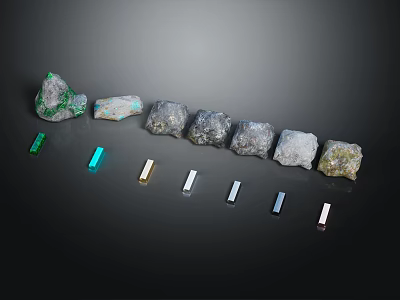 Various Colored Stone Pieces and Wooden Strips in Different Shapes for Design Collection 3d model