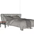 Double Bed With Gray Bedding Plush Pillows And Modern Headboard Design 3d model