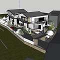 Modern Guesthouse Building With White Exterior Stone Walls Large Windows And Balconies