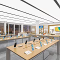 Modern Digital Store Interior Featuring Display Counters Shelves Electronic Products And Seating Area 3d model