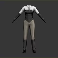 Elegant Women's Outfit With White Shirt Black Corset Beige Pants Long Gloves And Boots