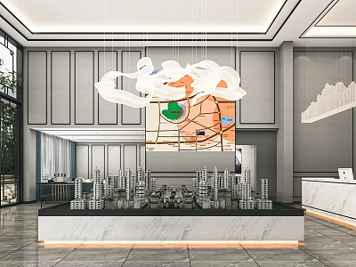 Elegant Sales Office Interior Design With Modern Chandelier Building Models And Area Map 3d model