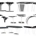 Modern Architectural Structures With Various Curved Canopies And White Metal Frames 3d model