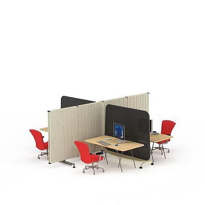 Modern Office Desk Setup With Partition Screens Red Office Chairs And Computer 3d model Modern Office Desk Setup With Partition Screens Red Office Chairs And Computer 3d model