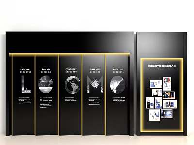 Modern Photo Wall With Multiple Small Photos Arranged On Black Background 3d model