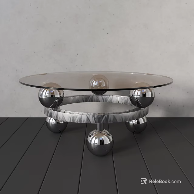 Modern Round Glass Top Coffee Table With Silver Spherical Metal Base Design 3d model 