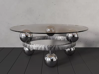 Modern Round Glass Top Coffee Table With Silver Spherical Metal Base Design 3d model