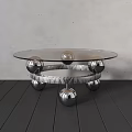 Modern Round Glass Top Coffee Table With Silver Spherical Metal Base Design 3d model