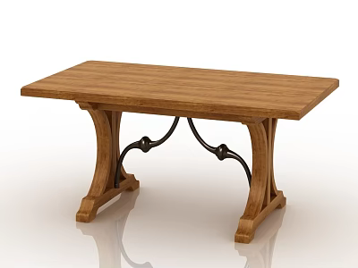 Rustic Wooden Dining Table With Curved Metal Supports And Solid Wood Top 3d model